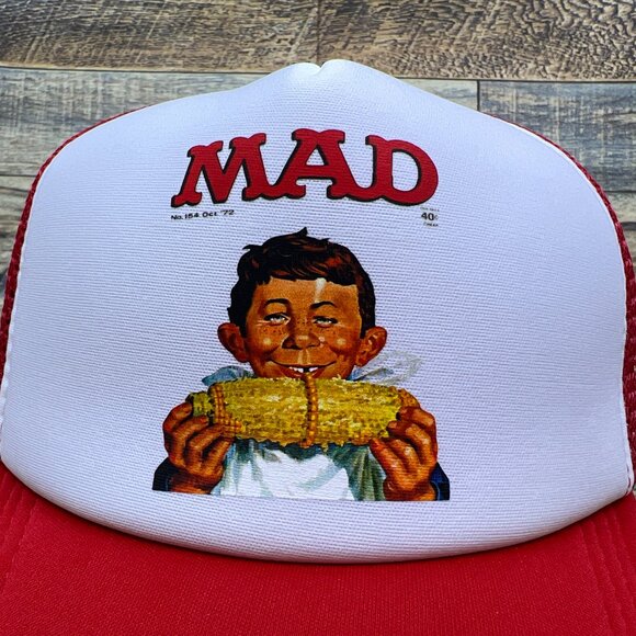 Defunct MAD Magazine Mens Trucker Hat Red Snapback Vintage Logo Baseball Cap - Picture 3 of 8